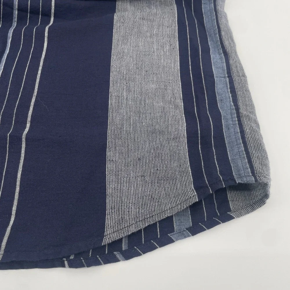 Banana Republic Shirt Mens XL Blue Striped Linen Blend Slim Fit Short Sleeve